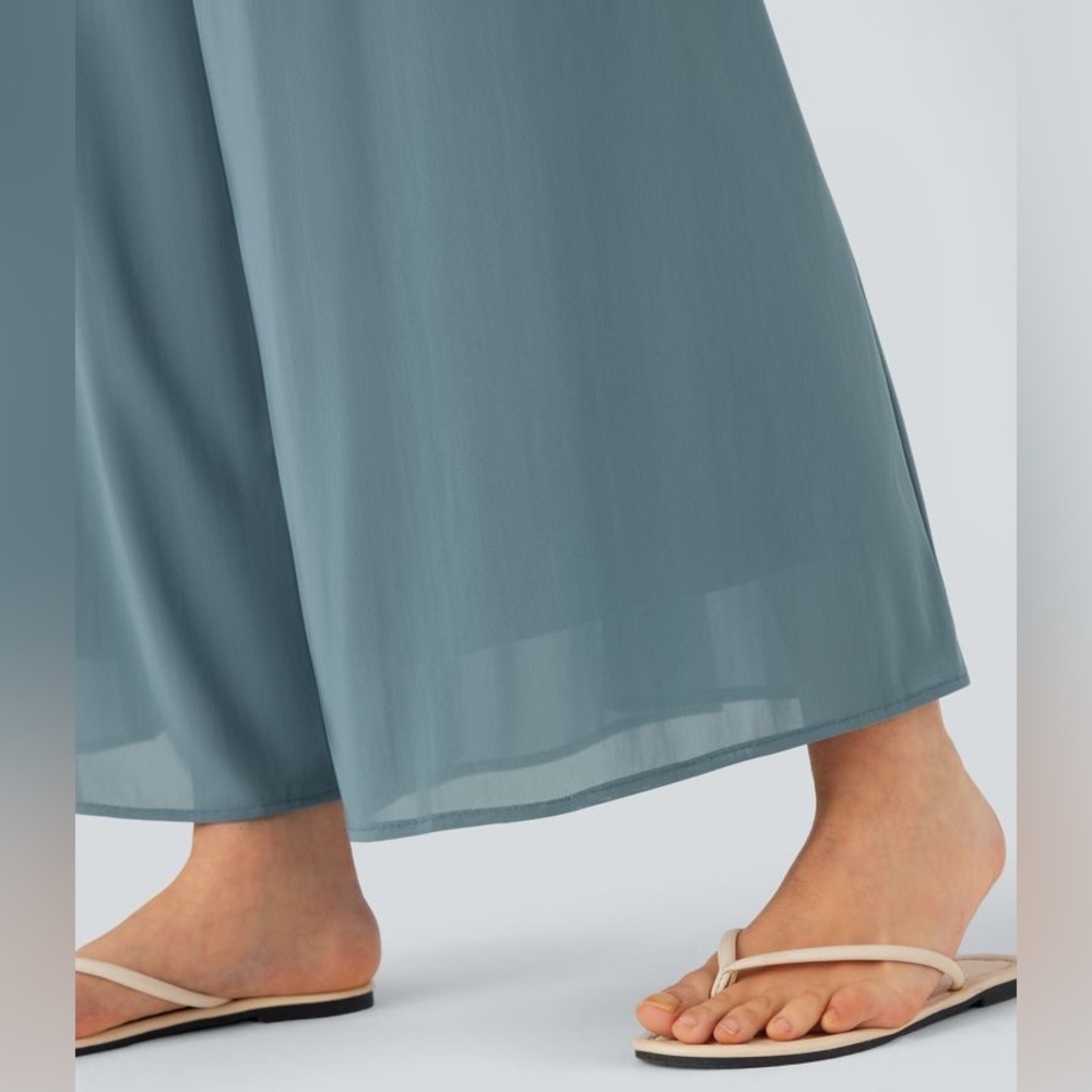 High Waist Pocket Mesh Overlay Wide Leg Casual Pants Medium - Picture 7 of 10